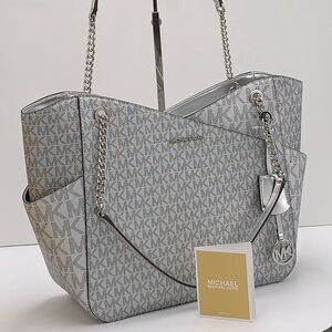 Michael Kors Jet Set Travel Large Chained Tote Shoulder Bag MK 
Silver

NWT
